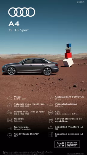 Catálogo Audi en Lo Barnechea | Audi Ficha Técnica Nuevo A4 35 TFSI Sport | 2024-09-30T00:00:00.000Z - 2025-09-30T00:00:00.000Z