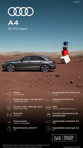 Catálogo Audi en Lo Barnechea | Audi Ficha Técnica Nuevo A4 40 TFSI Sport | 2024-09-30T00:00:00.000Z - 2025-09-30T00:00:00.000Z