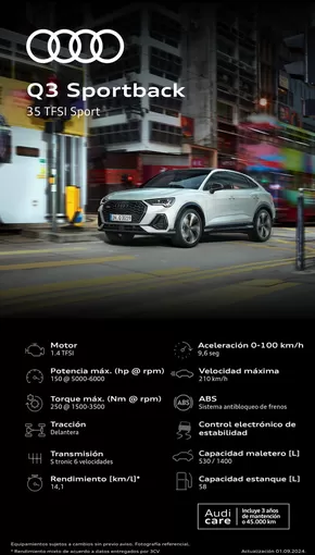Catálogo Audi en Lo Barnechea | Audi Ficha Técnica Nueva Q3 Sportback 35 TFSI Sport | 2025-03-27T00:00:00.000Z - 2026-03-27T00:00:00.000Z