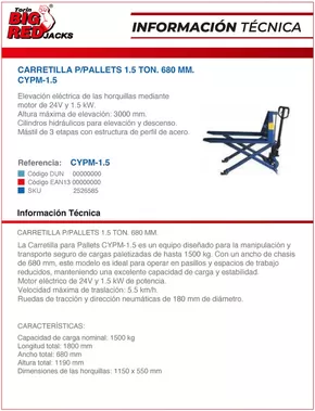 Catálogo Ferretería O'Higgins en Maipú | CARRETILLA P/PALLETS 1.5 TON 680 MM | 2025-05-12T00:00:00.000Z - 2025-05-26T00:00:00.000Z